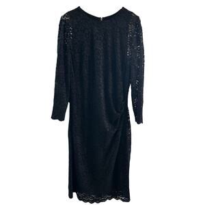 Lauren Ralph Lauren Lace Sheath‎ Midi Little Black Dress Cocktail Party Large